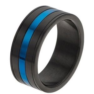 LYNX Men’s Striped Black & Blue Stainless Steel Ring9, StainlessQuantity: 1